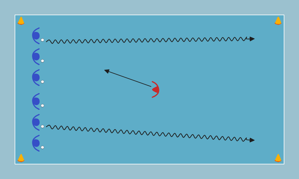 floorball drill: Kuljetushippa poikki alueen