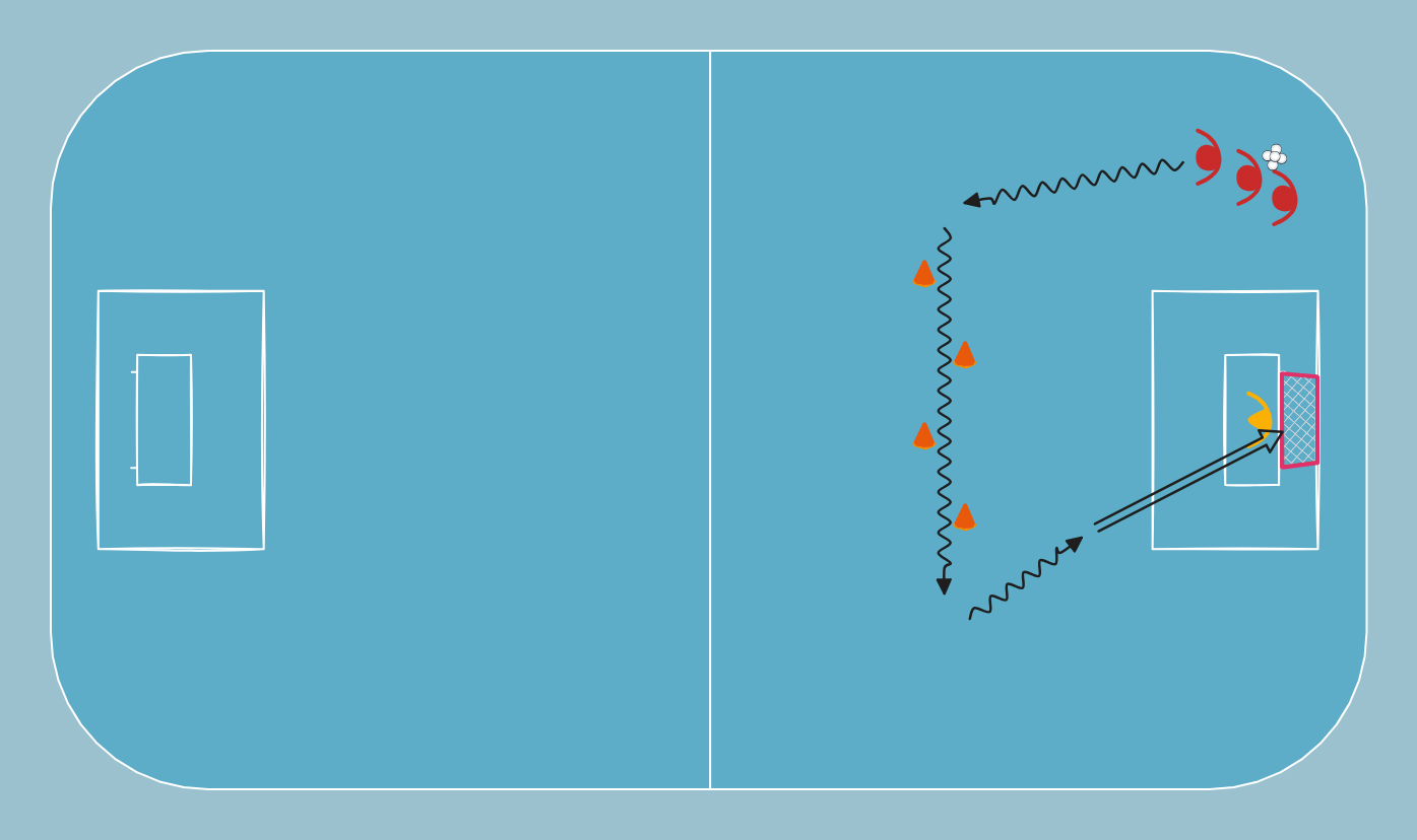 floorball drill: Pujottelu ja laukaus